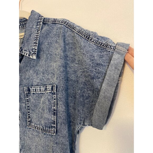 NWT Luvamia Women's Denim Shirt Mini Dress With Frayed Hem & Pockets Size S - Picture 3 of 7